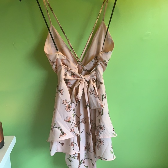 Floral Print Layered-Hem Romper in Blush with pink/green flowers - Picture 6 of 9